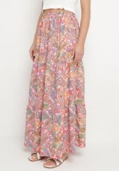 Różowa Rozkloszowana Spódnica z Wysokim Stanem ze Wzorem Paisley Nevrisa. Czerwone spódnice Born2be, na co dzień, l, bez wzorów, eleganckie, maxi, proste. W wyprzedaży za 38.24 zł.