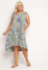 Ciemnozielona Wiskozowa Sukienka z Dłuższym Tyłem bez Rękawów Fiema. Zielone sukienki Born2be, na imprezę, plus size, z aplikacjami, z wiskozy, klasyczne, bez kołnierzyka, plus size, bez ramiączek, midi. W wyprzedaży za 76.99 zł.