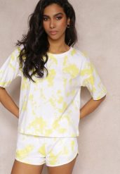 Żółte Szorty z Gumką w Pasie ze Wzorem Tie Dye Nurici. Żółte szorty Renee, bez wzorów. W wyprzedaży za 27.99 zł.