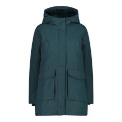 Parka damska z kapturem CMP. Zielone płaszcze CMP, na zimę, l, bez wzorów, z materiału, z kapturem. Za 621.00 zł.