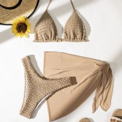 Strój kąpielowy z pareo z miękkiej tkaniny na lato Austina. Brązowe stroje jednoczęściowe Intica, bez wzorów, z tkaniny, klasyczne. Za 149.00 zł.