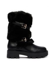 Guess Botki FLFYAF FUR10 Czarny. Czarne botki Guess, z aplikacjami, ze skóry, bez obcasa, na płaskiej podeszwie, bez zapięcia. Za 764.99 zł.