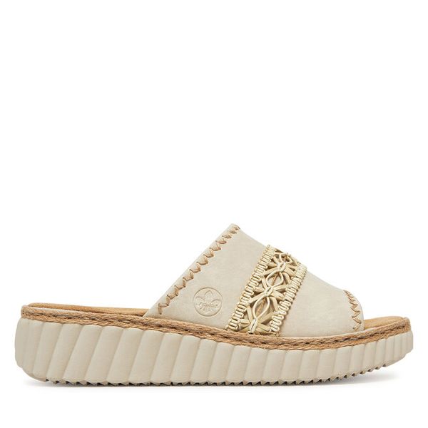 Klapki Rieker. Brązowe klapki Rieker, bez wzorów, bez obcasa, bez zapięcia. Za 299.99 zł.