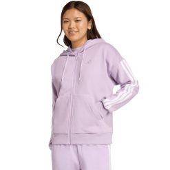 Bluza damska adidas Essentials Full-Zip Fleece Hoodie. Fioletowe bluzy adidas, xs, bez wzorów, z bawełny, klasyczne, bez ramiączek. Za 195.99 zł.