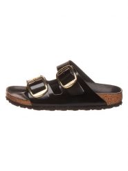 Birkenstock Skórzane klapki "Arizona" w kolorze czarnym rozmiar: 39. Czarne klapki Birkenstock, bez wzorów, klasyczne, z otwartym noskiem, bez obcasa, bez zapięcia. Za 609.95 zł.