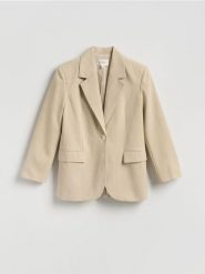 Marynarka z dodatkiem wełny - beżowy. Brązowe marynarki i żakiety Reserved, l, bez wzorów, z tkaniny, bez ramiączek. Za 329.99 zł.