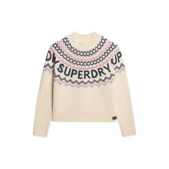 Wzorzysty sweter jacquard damski Superdry. Brązowe swetry Superdry, na zimę, bez wzorów, bez ramiączek. W wyprzedaży za 346.95 zł.