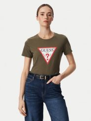 Guess T-Shirt W1YI1B I3Z14 Khaki Regular Fit. Brązowe t-shirty Guess, l, z aplikacjami, z bawełny, bez kołnierzyka, bez ramiączek. Za 154.99 zł.