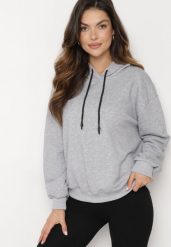 Jasnoszara Bluza z Bawełną Kapturem i Sznurkami Zinveya. Szare bluzy Born2be, l, bez wzorów, z bawełny, casualowe, bez ramiączek. W wyprzedaży za 127.49 zł.