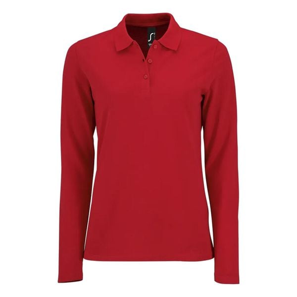 Damska Koszulka Polo Z Długim Rękawem Perfect Pique. Czerwone t-shirty sportowe SOL'S, s, bez wzorów, bez ramiączek. Za 83.99 zł.