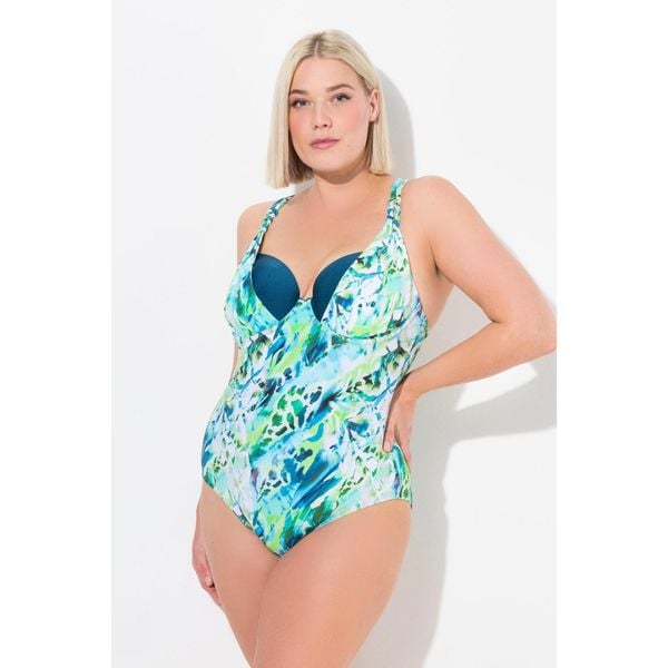 Damski Strój kąpielowy miękkie miseczki z fiszbinami regulowane ramiączka. Niebieskie stroje jednoczęściowe Ulla Popken, bez wzorów, z elastanu, sportowe. Za 294.99 zł.