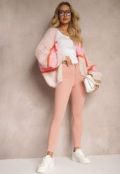 Różowe Spodnie z Bawełny o Kroju Skinny Irivella. Czerwone jeansy Renee, l, bez wzorów, z bawełny, biznesowe, z podwyższonym stanem. W wyprzedaży za 63.99 zł.