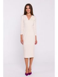 Stylove Sukienka w kolorze kremowym rozmiar: XL. Brązowe sukienki Stylove, na co dzień, xl, z aplikacjami, bez kołnierzyka, bez ramiączek, maxi, proste. Za 220.12 zł.