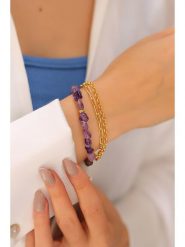 Pierres delicates Pozłacana bransoletka z ametystami rozmiar: onesize. Fioletowe bransoletki Pierres delicates, z ametystem, pozłacane. Za 79.59 zł.