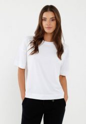 Bawełniany t-shirt, Comfort Fit, T-FLAME. Białe t-shirty Volcano, m, bez wzorów, z bawełny, klasyczne, bez kołnierzyka, bez ramiączek. Za 59.99 zł.