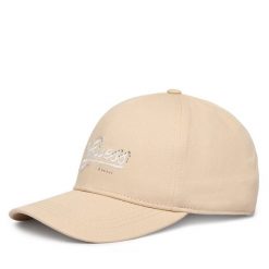 Czapka z daszkiem Guess. Brązowe czapki z daszkiem Guess, z aplikacjami. Za 199.99 zł.