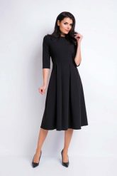 Czarna Sukienka Wizytowa Midi z Szerokim Dołem. Czarne sukienki Awama, l, bez wzorów, z elastanu, wizytowe, bez kołnierzyka, bez ramiączek, midi. Za 218.90 zł.