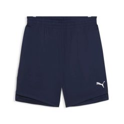 Szorty Puma teamJaws Starter. Niebieskie szorty sportowe Puma, bez wzorów, z materiału, na fitness i siłownię. Za 94.99 zł.