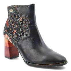 Botki damskie Laura Vita, na wysokim obcasie skórzane i bogato zdobione na zamek, czarne, SL2017-3. Niebieskie botki LAURA VITA, z aplikacjami, ze skóry, eleganckie, bez obcasa, na obcasie, bez zapięcia. Za 399.00 zł.