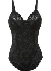 Body z eleganckiej koronki. Czarne body i gorsety bonprix, bez wzorów, z koronki, bez ramiączek. Za 124.99 zł.