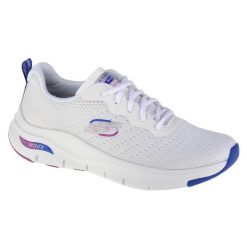 Buty do chodzenia damskie, Skechers Arch Fit-Infinity Cool. Białe buty treningowe Skechers, bez wzorów, z materiału, przed kostkę, bez zapięcia, trekkingowe. Za 299.99 zł.