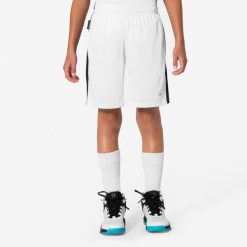 Spodenki do koszykówki dla dzieci Tarmak SH100. Białe szorty KIPSTA, bez wzorów, z materiału, młodzieżowe. Za 27.49 zł.