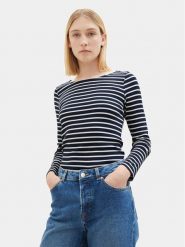 Tom Tailor Bluzka 1038030 Granatowy Regular Fit. Niebieskie bluzki Tom Tailor, xs, bez wzorów, z bawełny, bez kołnierzyka, bez ramiączek. Za 79.99 zł.