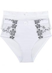 Figi wyszczuplające (2 pary). Białe bielizna modelująca bonprix, z aplikacjami. Za 79.99 zł.