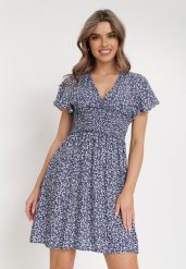 Granatowa Sukienka Rhodochis. Niebieskie sukienki Born2be, m, bez wzorów, bez kołnierzyka, bez ramiączek, mini. W wyprzedaży za 55.99 zł.