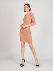 Patrizia Pepe Sukienka | 2A2078/A6V8 | Kobieta | Łososiowy. Czerwone sukienki Patrizia Pepe, bez wzorów, z dzianiny, bez kołnierzyka, bez ramiączek, mini, dopasowane. W wyprzedaży za 309.00 zł.