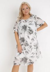 Biało-Szara Sukienka z Bawełny Sebaestus. Białe sukienki Born2be, na co dzień, plus size, bez wzorów, z bawełny, klasyczne, bez kołnierzyka, plus size, bez ramiączek, midi, proste. Za 99.99 zł.