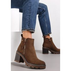 Brązowe Botki na Słupku Boho z Suwakiem Kodra. Brązowe botki Renee, bez wzorów, boho, za kostkę, bez obcasa, na obcasie, bez zapięcia. W wyprzedaży za 87.49 zł.