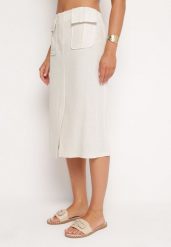 Jasnobeżowa Trapezowa Spódnica z Rozcięciem i Kieszeniami Nestala. Brązowe spódnice Born2be, na co dzień, l, bez wzorów, eleganckie, midi, trapezowe. W wyprzedaży za 93.49 zł.