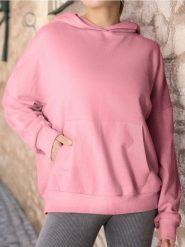 Bluza hoodie z kieszenią - różowy. Czerwone bluzy Sinsay, l, bez wzorów, z dzianiny, bez ramiączek, bez kaptura. Za 25.99 zł.
