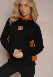 Czarna Bluza z Bawełny z Ozdobną Naszywką z Misiem i Polarowym Kapturem Hecatia. Czarne bluzy Renee, z aplikacjami, z bawełny, z kapturem. W wyprzedaży za 87.99 zł.