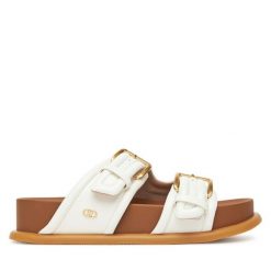 Klapki Liu Jo. Białe klapki Liu Jo, bez wzorów, bez obcasa, bez zapięcia. Za 539.99 zł.