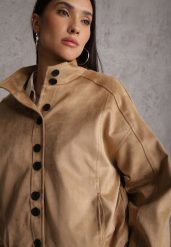 Jasnobrązowa Kurtka Bomber Jacket Ozdobiona Guzikami Quilimi. Brązowe kurtki Renee, l, bez wzorów, eleganckie, bez kaptura. Za 209.99 zł.