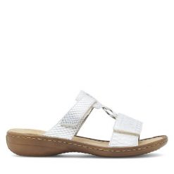 Klapki Rieker. Białe klapki Rieker, bez wzorów, bez obcasa, bez zapięcia. Za 279.99 zł.