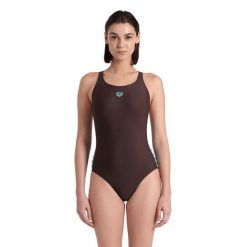 Strój kąpielowy damski jednoczęściowy treningowy na basen Arena Icons. Brązowe stroje jednoczęściowe Arena, bez wzorów, sportowe. Za 159.99 zł.