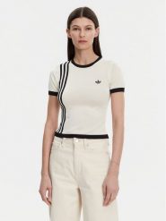 Adidas T-Shirt Knitted 3-Stripes JJ0961 Beżowy Slim Fit. Brązowe t-shirty adidas, m, bez wzorów, z wiskozy, bez kołnierzyka, bez ramiączek. Za 219.99 zł.