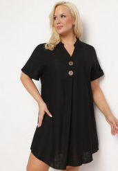 Czarna Sukienka z Lnem Pudełkowa z Krótkim Rękawem i Guzikami Effienu. Czarne sukienki Born2be, na spotkanie biznesowe, l, bez wzorów, z materiału, eleganckie, bez kołnierzyka, bez ramiączek, mini. Za 119.99 zł.