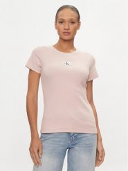 Calvin Klein Jeans T-Shirt J20J223358 Różowy Slim Fit. Czerwone t-shirty Calvin Klein Jeans, l, bez wzorów, z bawełny, bez kołnierzyka, bez ramiączek. Za 129.99 zł.