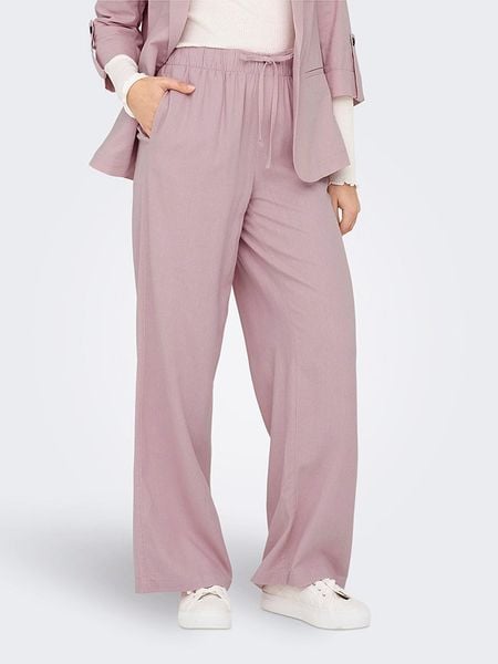 ONLY Spodnie w kolorze jasnoróżowym rozmiar: S/L32. Różowe spodnie materiałowe ONLY, bez wzorów, z materiału, z podwyższonym stanem. Za 78.66 zł.