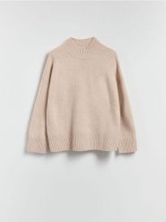 Wełniany sweter - beżowy. Brązowe swetry Reserved, l, bez wzorów, z wełny, bez ramiączek. Za 259.99 zł.