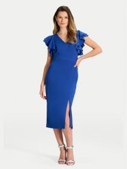 Swing Sukienka koktajlowa 5AI18400 Niebieski Slim Fit. Niebieskie sukienki Swing, bez wzorów, z syntetyku, wizytowe, bez kołnierzyka, bez ramiączek. Za 469.99 zł.