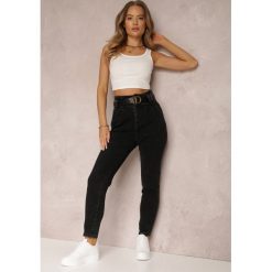 Czarne Jeansy Mom Fit z Paskiem Astera. Czarne jeansy Renee, l, bez wzorów, z jeansu, eleganckie, z podwyższonym stanem. W wyprzedaży za 111.99 zł.