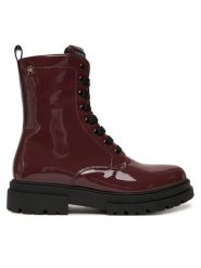 Tommy Hilfiger Trapery Lace-Up Bootie T4A5-34025-0775 D Bordowy. Czerwone traperki Tommy Hilfiger, bez wzorów, ze skóry, bez obcasa, bez zapięcia. Za 419.99 zł.