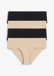 Figi panty z bawełną organiczną (4 pary). Brązowe figi bonprix, bez wzorów, z bawełny. Za 75.96 zł.