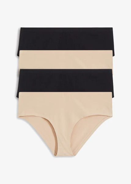 Figi panty z bawełną organiczną (4 pary). Brązowe figi bonprix, bez wzorów, z bawełny. Za 63.96 zł.