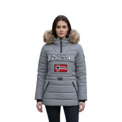 Kurtka zimowa damska Geographical Norway Belinda. Szare kurtki Geographical Norway, na zimę, xl, z aplikacjami, eleganckie, z kapturem. Za 489.44 zł.